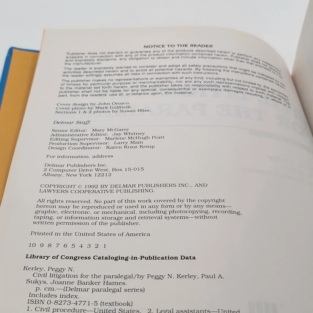 Kerley Civil Litigation for the Paralegal Hardcover‎ 1st Printing 1992 Excellent